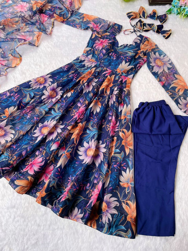 Georgette With Digital Floral Print Plus Size Gown