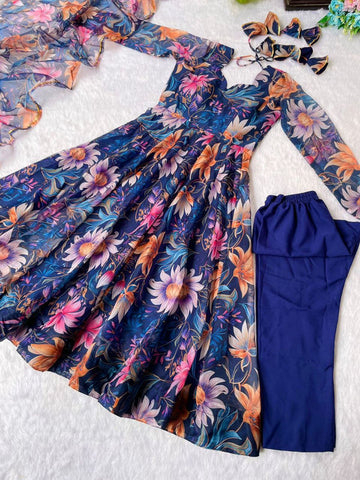 Georgette With Digital Floral Print Plus Size Gown