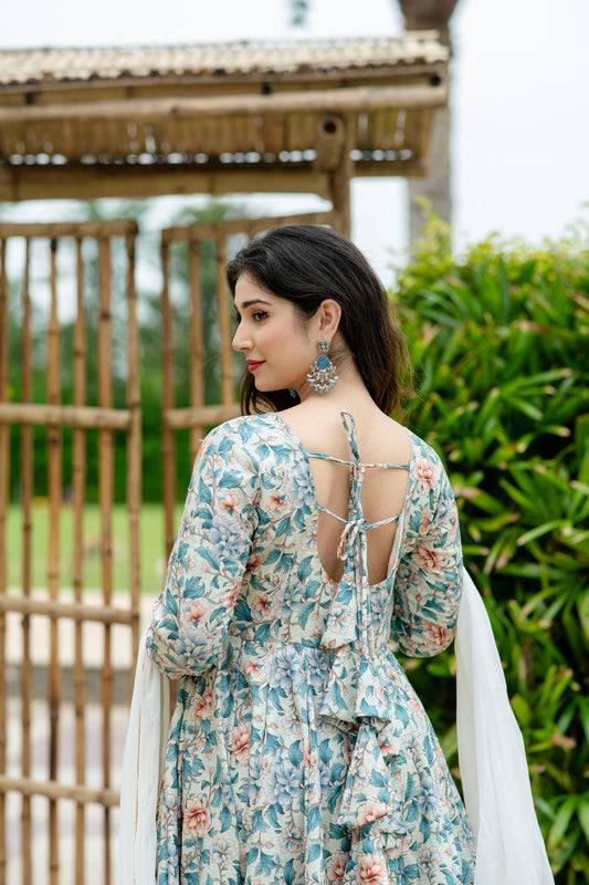 Best Multicolor Anarkali Suit Set Maslin Fabric with Dupatta