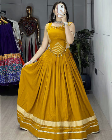 Mustard Color Pure Rayon Cotton Navratri Lehenga Choli