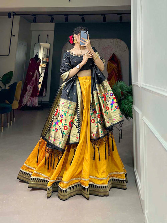 Mustard Color Plain With Paithani Lace Border Vichitra Silk Lehenga Choli