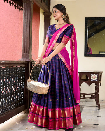 Navy Blue Color Cotton Silk Designer Lehenga Choli