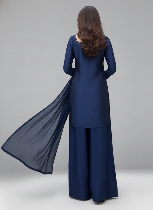 Navy Blue Zari Handwork Farshi Salwar Suit Set Women | Elegant Party Wear Palazzo Suit with Dupatta