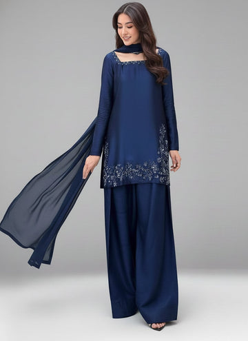Navy Blue Zari Handwork Farshi Salwar Suit Set Women | Elegant Party Wear Palazzo Suit with Dupatta