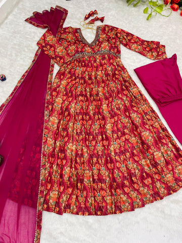 Party Wear Look Organza Taby Silk Gown With Dupatta & Pent Ready To Wear