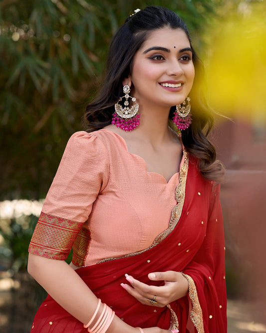 Cotton Silk Designer Peach Lehenga Choli