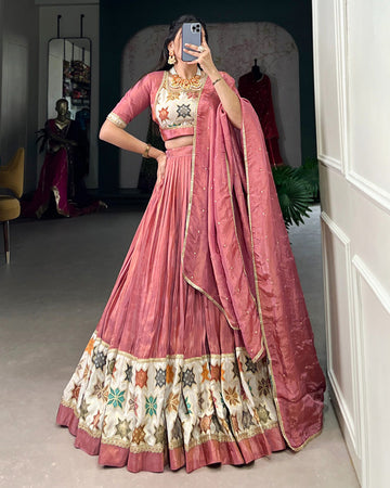 Peach Color Pure Shimmer Printed Lehenga Choli