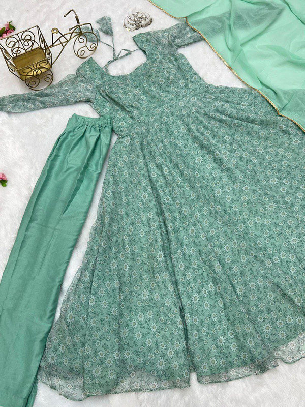 Georgette Gown With Dupatta Pant Pair