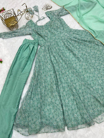 Georgette Gown With Dupatta Pant Pair