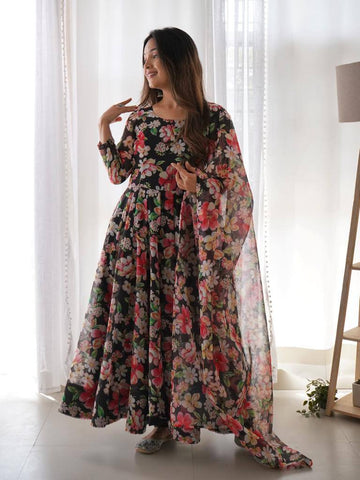 Black Color Georgette Long Anarkali Gown