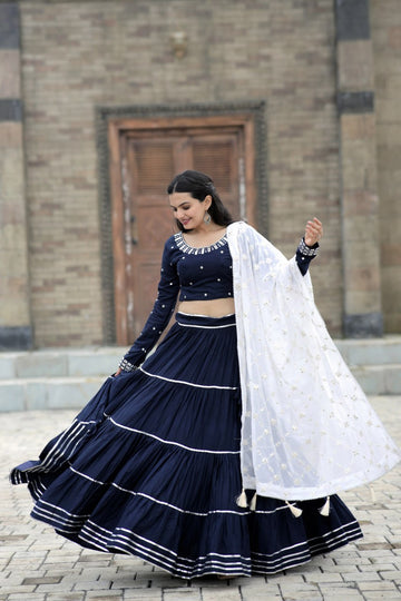 Stunning Navy Blue Color Gota Patti Work Lehenga Choli