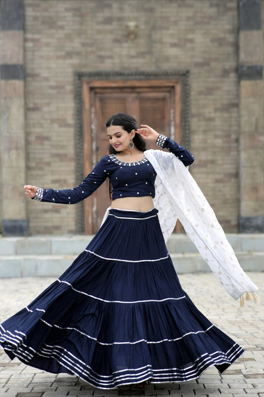 Stunning Navy Blue Color Gota Patti Work Lehenga Choli