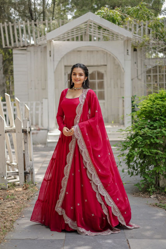 Rani Pink Georgette Gown: Ready-Made Elegance
