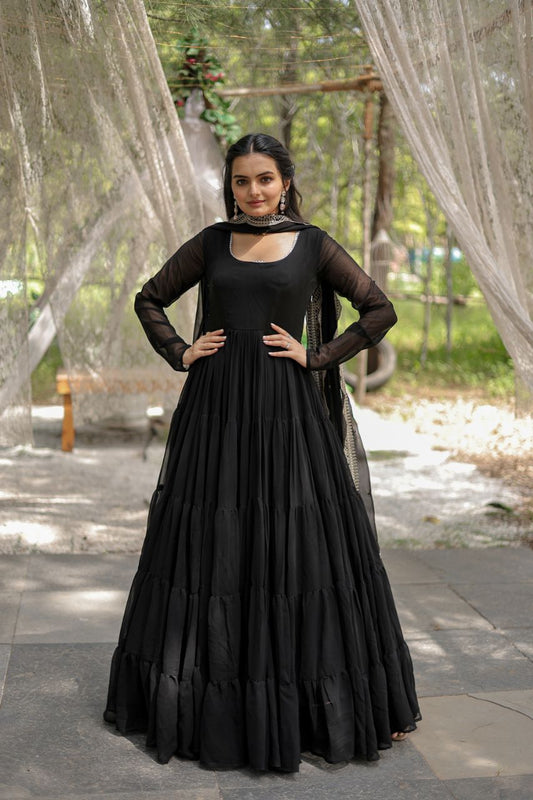 Black Georgette Gown: Ready-Made Elegance