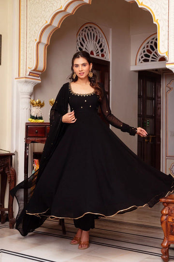 Most Trending Party Wear Handwork Black Color Anarkali Suit