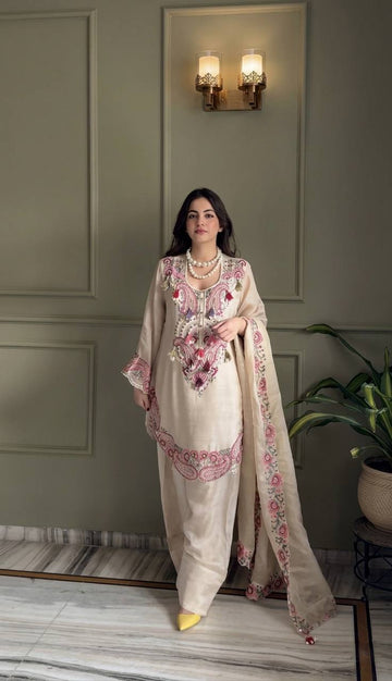 Georgette Farshi Suit Set Embroidered Party Wear