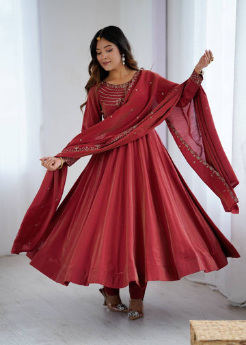 Amaira Royal Heritage Maroon Anarkali Gown for Women with Dupatta