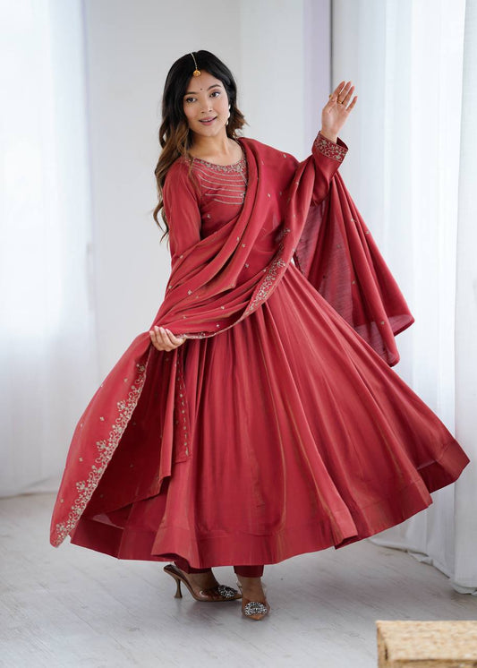 Amaira Royal Heritage Maroon Anarkali Gown for Women with Dupatta