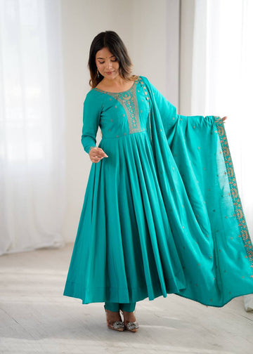 Lishika Teal Royal Aura Embroidered Anarkali Gown for Women