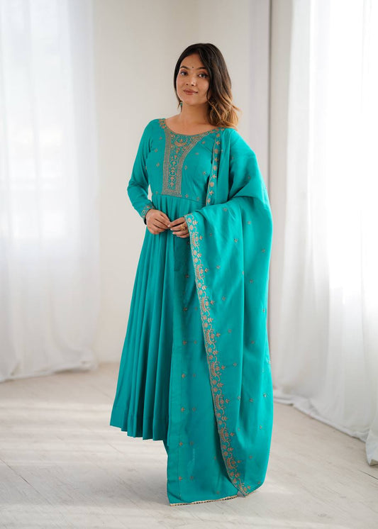 Lishika Teal Royal Aura Embroidered Anarkali Gown for Women