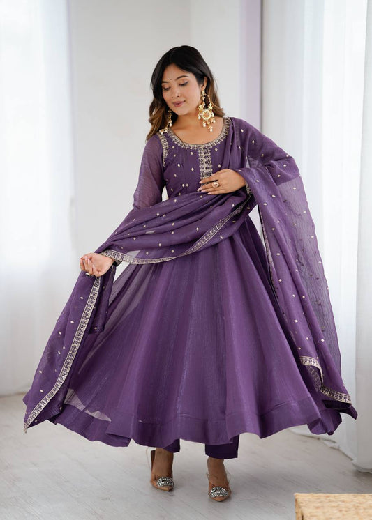 Avishi Pure Crunchy Silk Anarkali Gown for Women with Dupatta