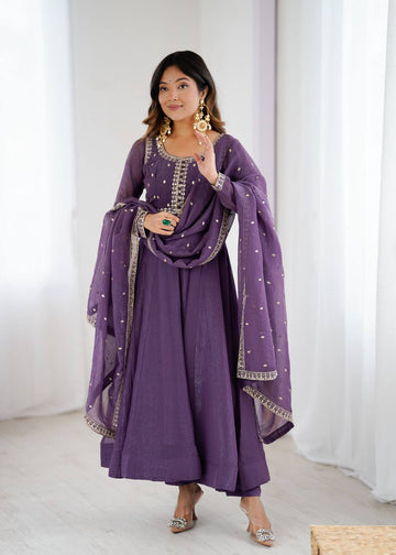Avishi Pure Crunchy Silk Anarkali Gown for Women with Dupatta