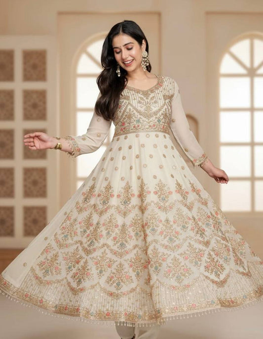 Noir Elegance Designer Anarkali Suit Set for Women with Moti Lace Dupatta