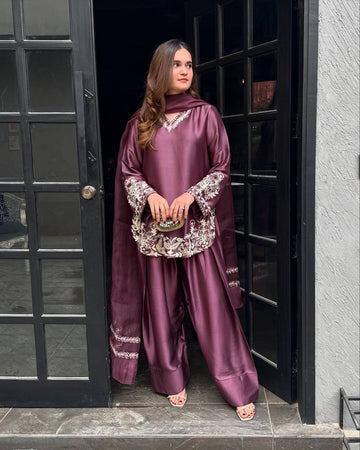 Crepe Silk Farshi Suit Set Party Wear
