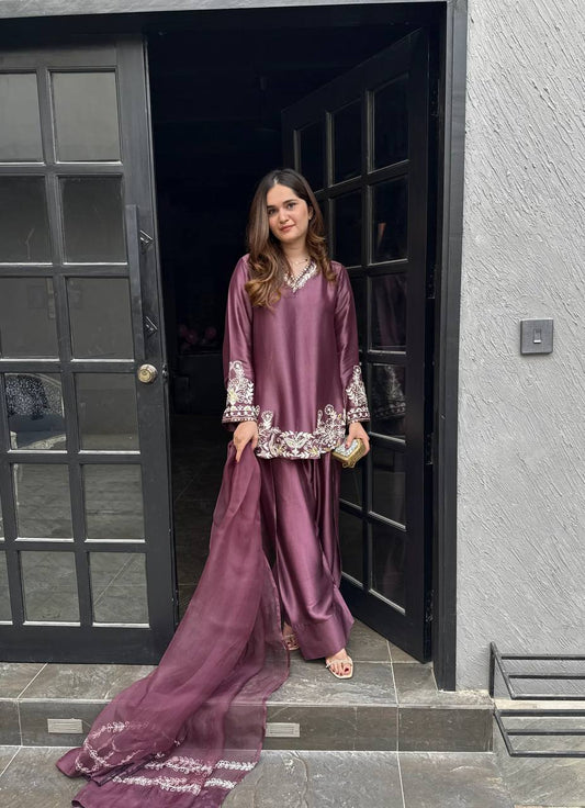 Crepe Silk Farshi Suit Set Party Wear