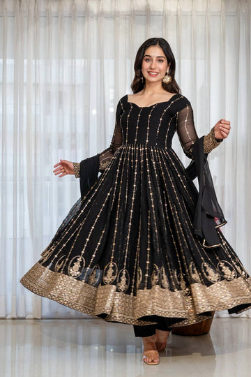 Black Noir Elegance Anarkali Suit Set for Women with Dupatta