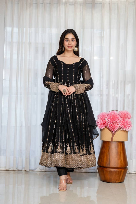 Black Noir Elegance Anarkali Suit Set for Women with Dupatta