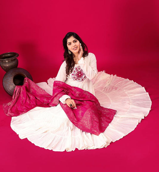 Magical White Color Roman Silk With Embroidery Sequence Work Anarkali Gown (Copy)