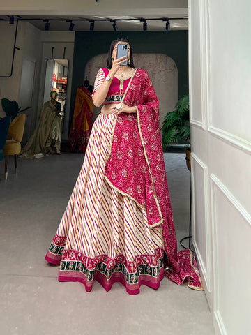 Pink Color Laheriya With Patola Print Cotton Lehenga Choli