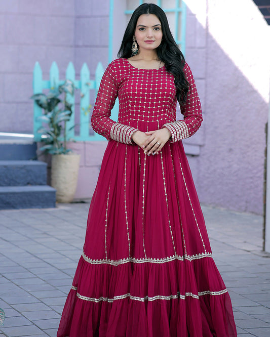 Pink Color Designer Zari Embriderd Work Anarkali Gown