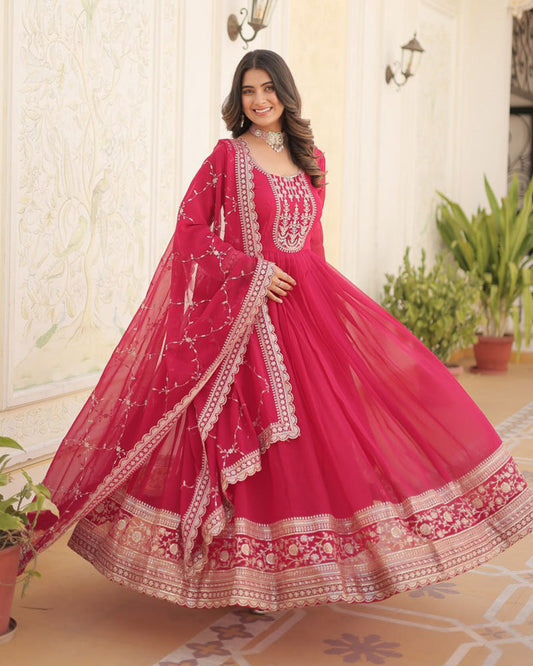 Pink Color Faux Blooming Rich Sequence Embroidered Indian Gown