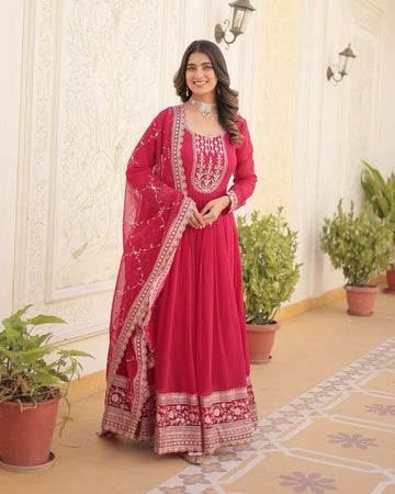 Pink Color Faux Blooming Rich Sequence Embroidered Indian Gown