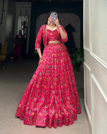 Pink Color Tussar Silk Lehenga Choli