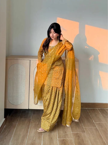 Festival Wear Bandhani Print Farshi Salwar Suit Set