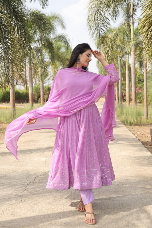 Purple Georgette Embroidered Anarkali Suit With Dupatta