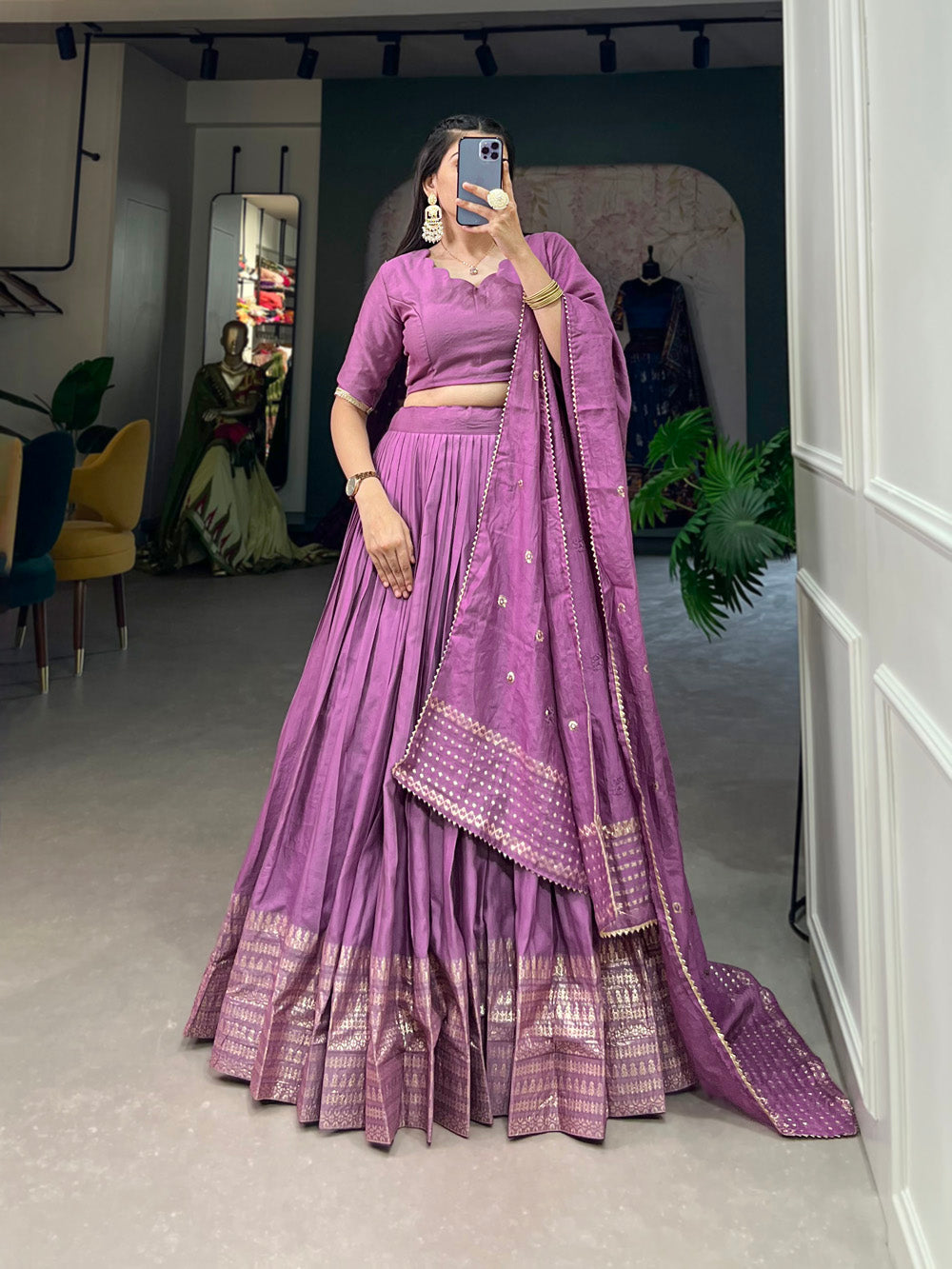 Purple Color Plain With Zari Weaving Work Border Chanderi Traditional
