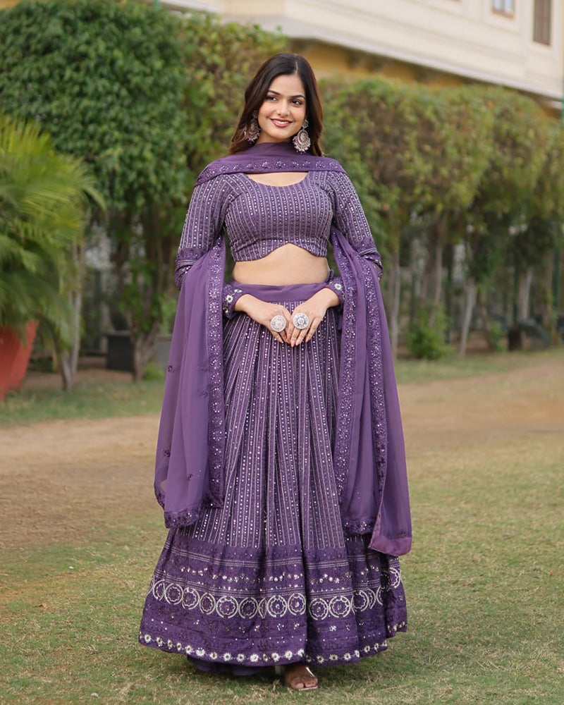 Georgette Sequence Embroidery Purple Lehenga Choli