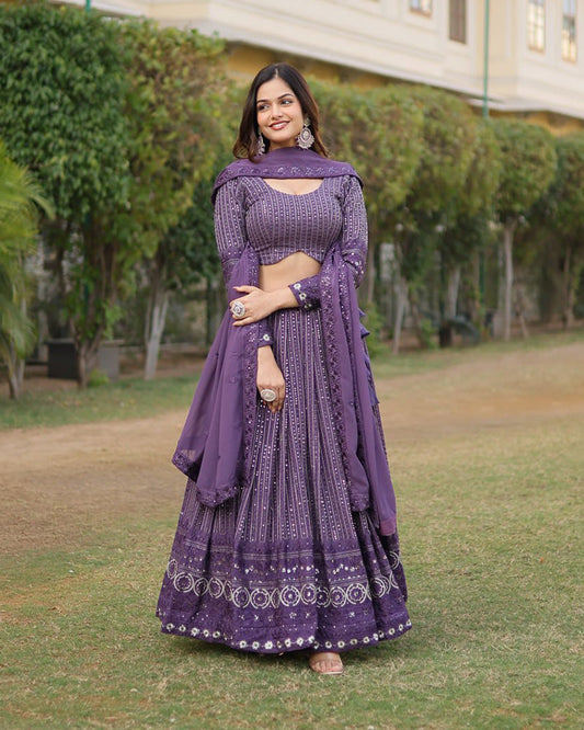 Georgette Sequence Embroidery Purple Lehenga Choli