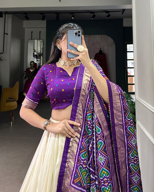 Purple Color Tussar Silk Patola Printed Lehenga Choli