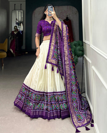 Purple Color Tussar Silk Patola Printed Lehenga Choli
