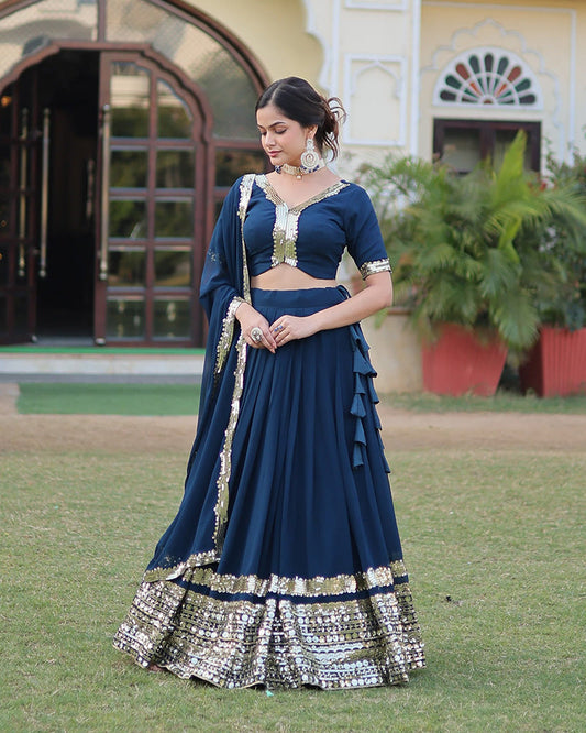 Georgette Sequence Embroidery Rama Lehenga Choli