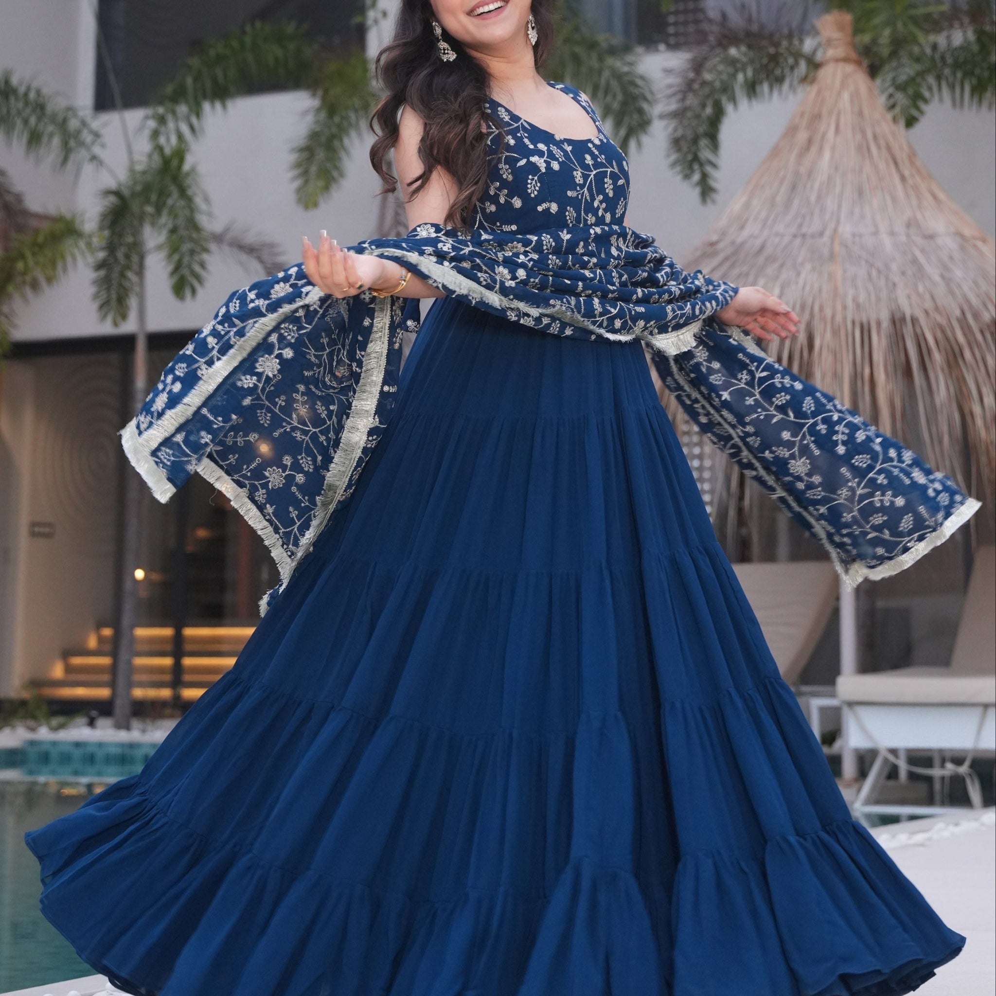 Rama Color Georgette Five Layer Ruffle Style Anarkali Gown