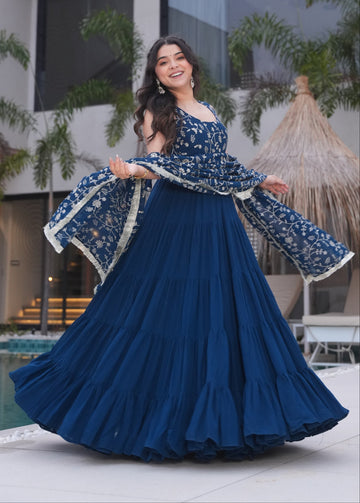 Rama Color Georgette Five Layer Ruffle Style Anarkali Gown