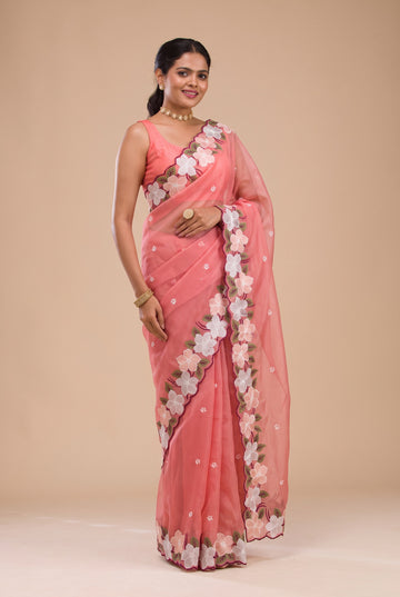 Designer Dusty Rose Pink Kota Doriya Embroidery Thread Work Saree | Anarkali Suit
