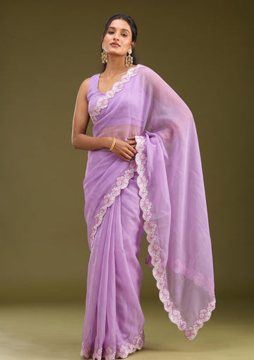 Purple Kota Doriya Saree With Matching Blouse Piece