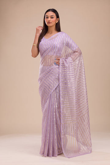 Purple Organza Silk Saree With Matching Blouse Piece